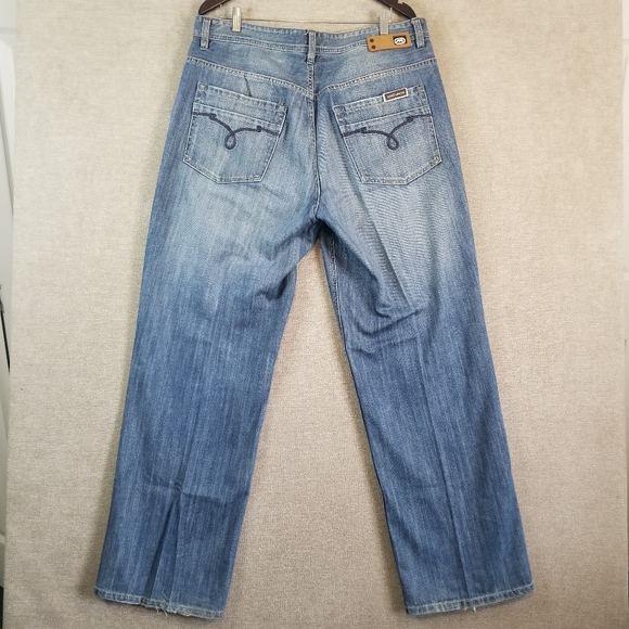 Ecko Unltd Jeans 38x33 Baggy Embroidered Faded Denim Wide Relax Hip Hop Y2K (906 - Picture 6 of 13